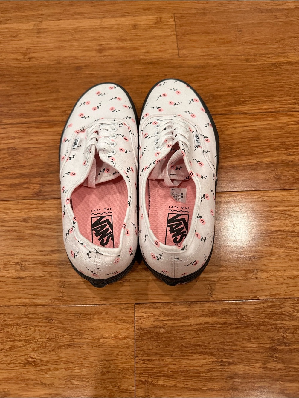 Vans White Canvas Low-Top Sneakers with Pink Rose Print - Picture 2 of 4